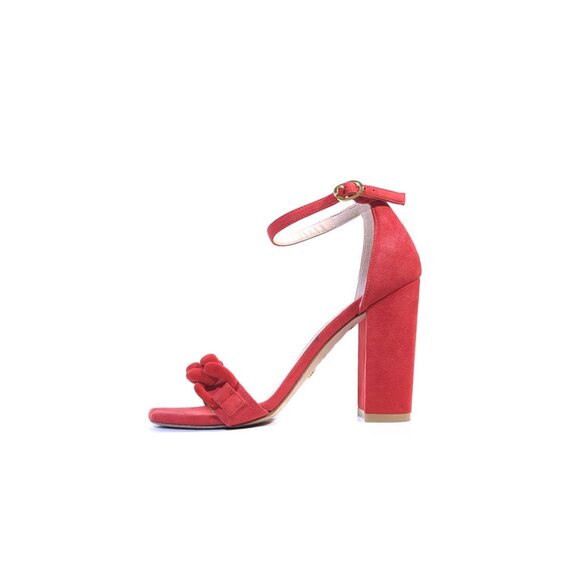 Stuart Weitzman Sandals 6.5 Red Suede  'Amelina' Block 100 Chain Sandal - Picture 1 of 11